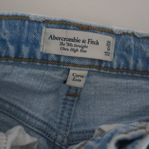 Abercrombie & Fitch 90's Straight Ultra High Rise Curve Love Light Wash Denim 25 - Picture 11 of 15
